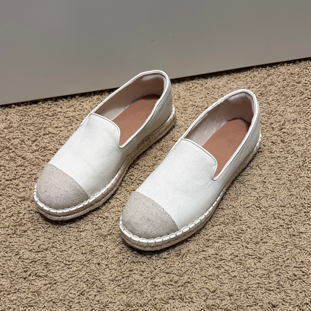 Women’s White Canvas Slip-On Espadrille with Beige Toe Cap